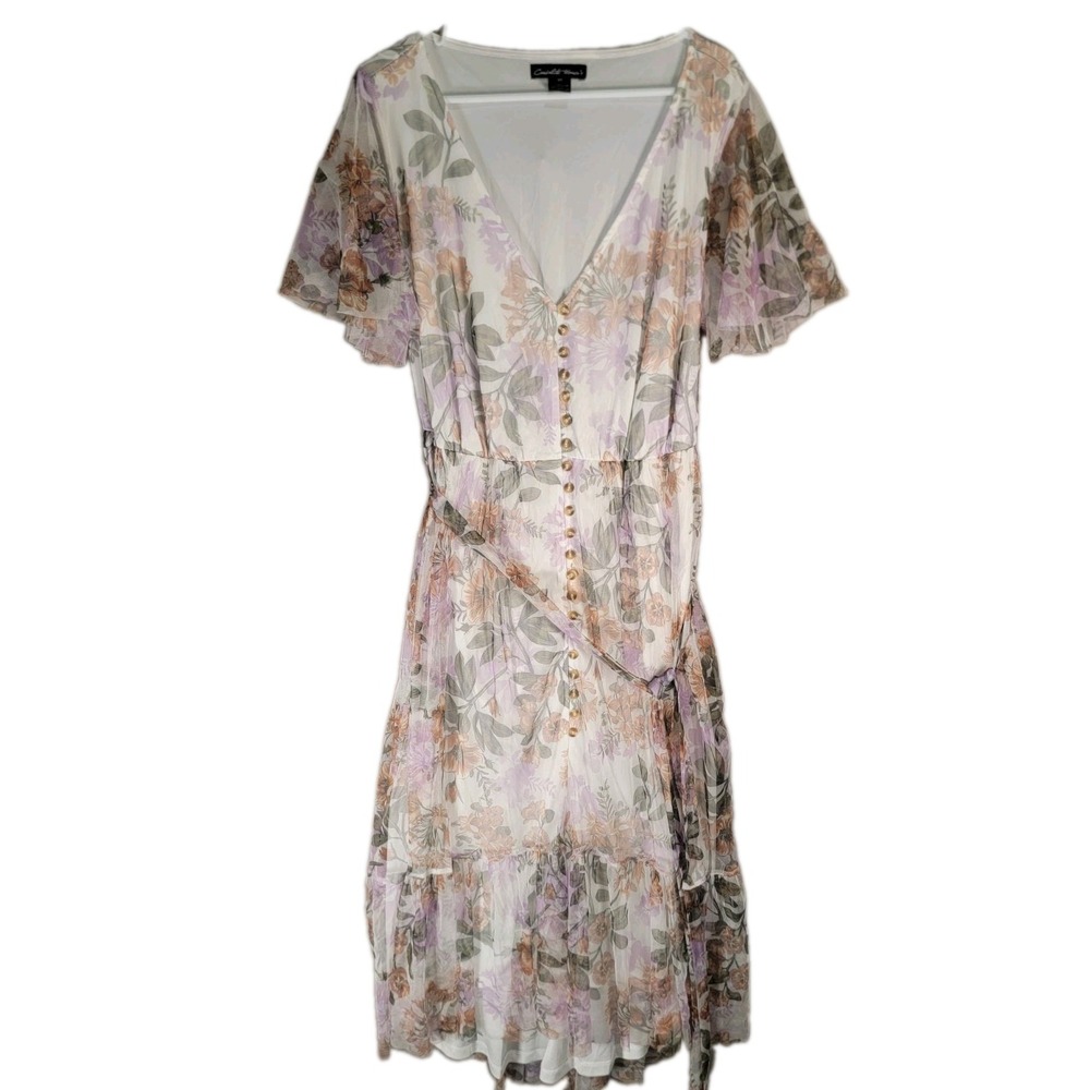Candalite Dress Womens 3X Cottagecore Romantic Floral Mesh Tiered Maxi Boho